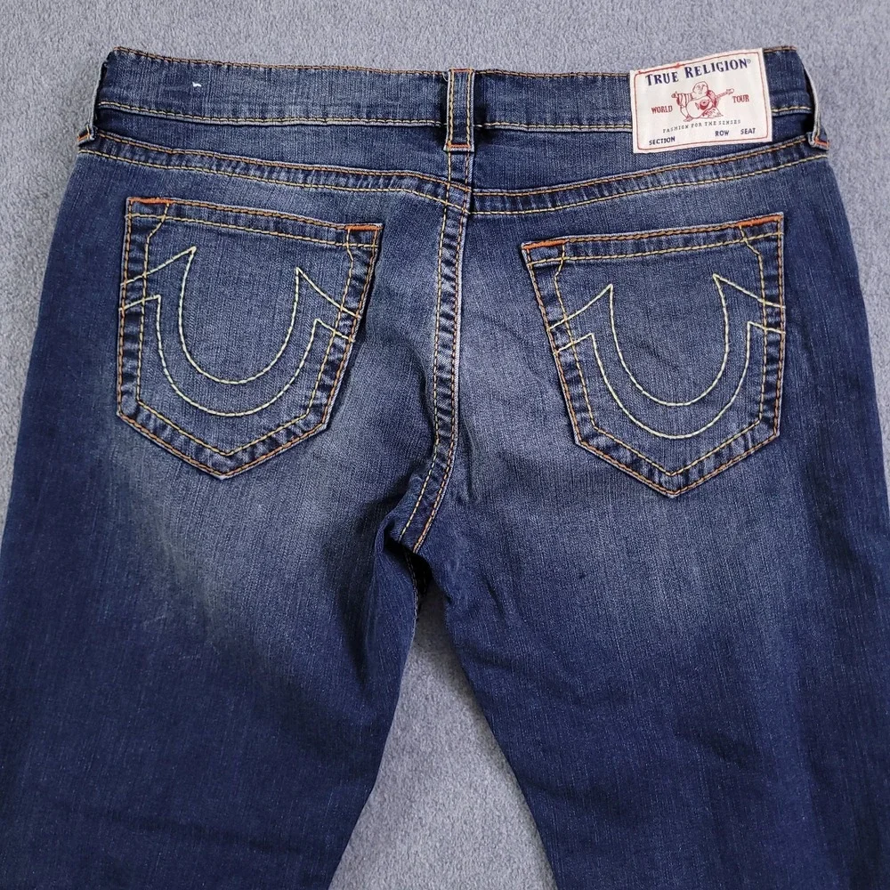 True Religion Jeans Mens 38x34 Geno Relaxed Slim Rope Stitch Blue Fade